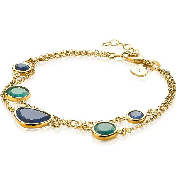 ZINZI zilveren multi-look schakelarmband geelverguld met blauw groene kleurstenen 17-19cm ZIA1933