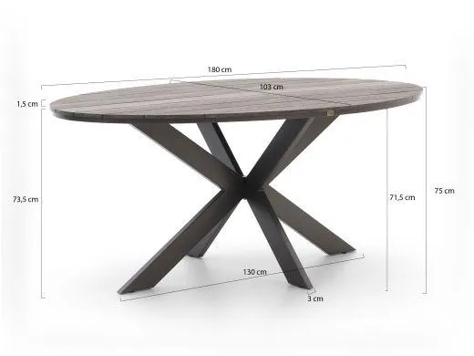 Bellagio Fermo/Fidenza ovaal 180cm dining tuinset 5-delig verstelbaar