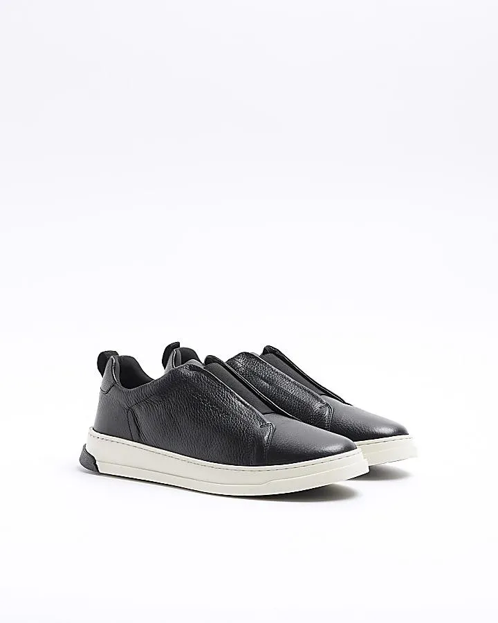 Black leather slip on trainers