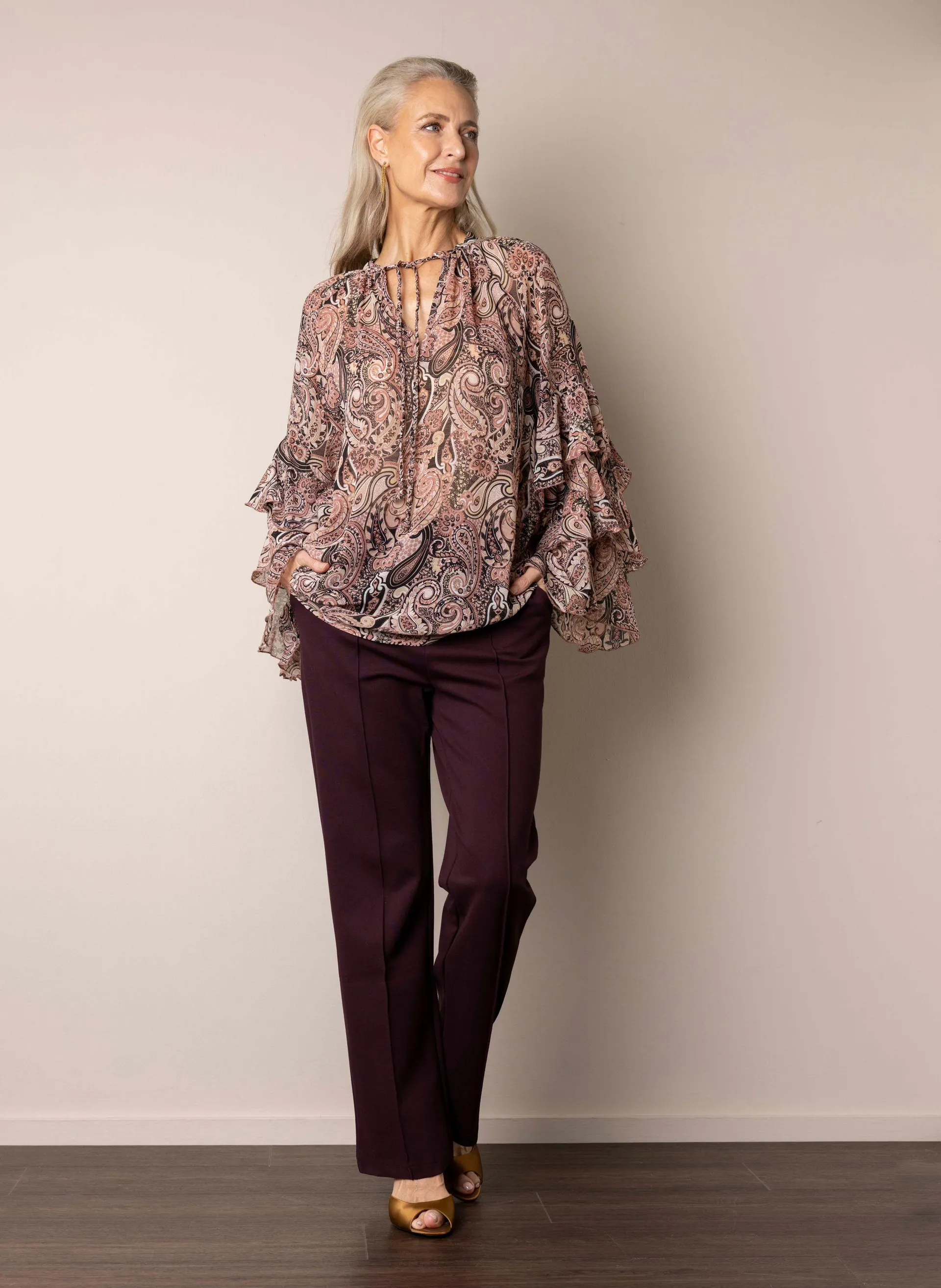 Lange roze blouse met paisleydessin