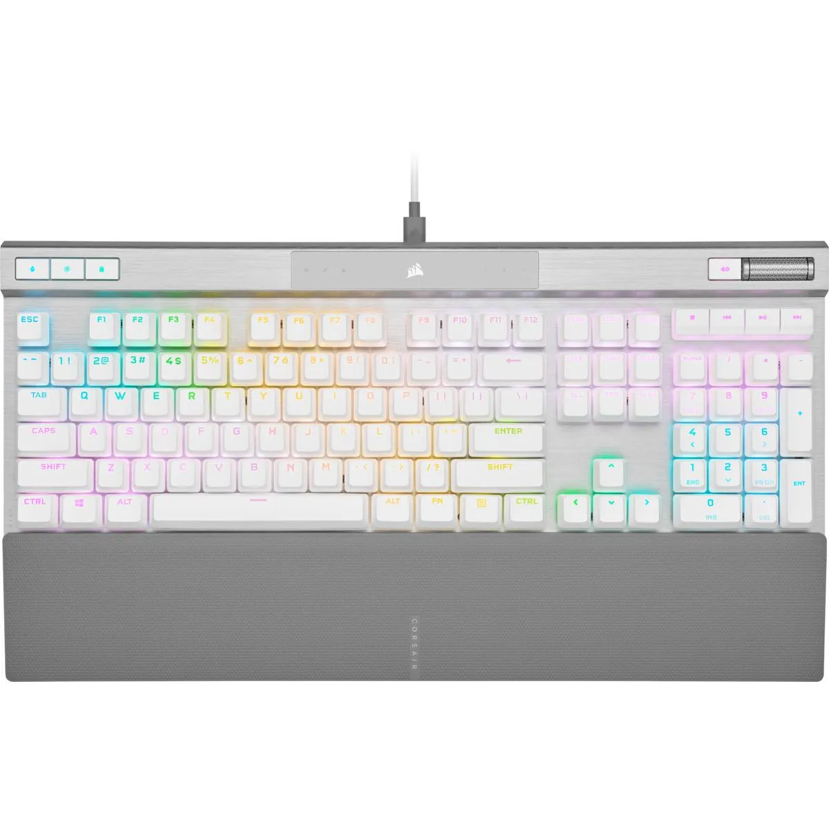 Corsair K70 RGB PRO Optical-Mechanical Gaming Keyboard Backlit RGB LED OPX White White PBT Keycaps (CH-910951A-NA)