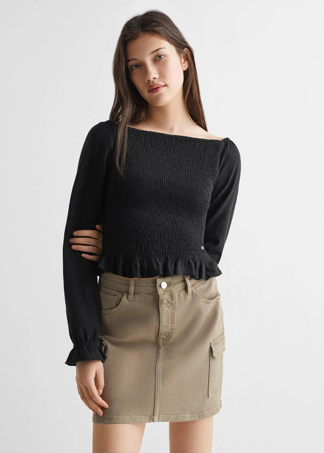 Gesmokt T-shirt met lange mouwen