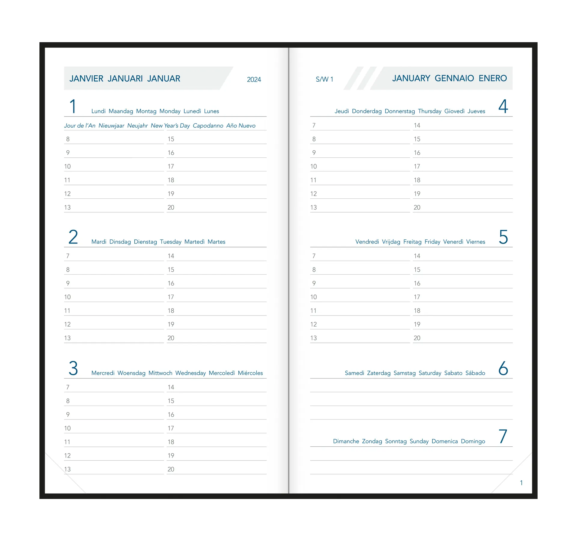 Aurora Visuplan Agenda 9 x 16 cm 7 Dagen 2 Pagina's Assorti