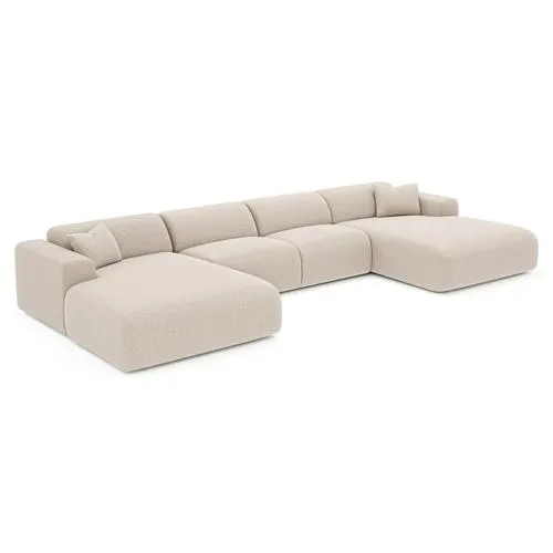 Sia Home - Symmetrische banken MYRA - Geweven stof - Beige - 356cm
