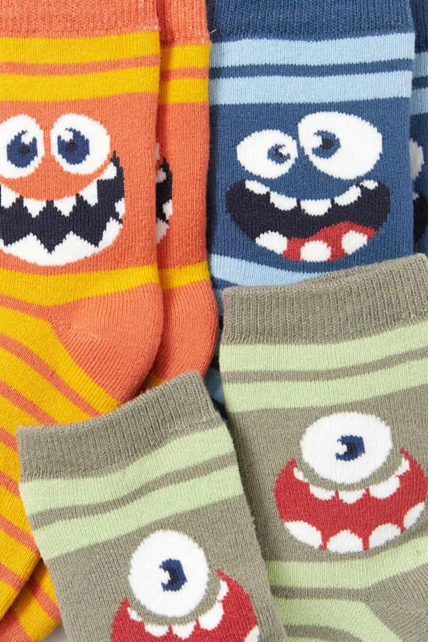 Multipack of 3 - monster - warm socks with motif - striped