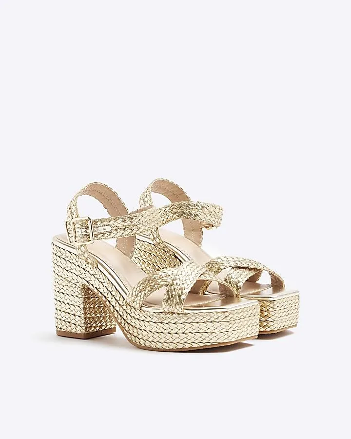 Gold strap platform espadrille sandals