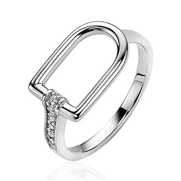 ZINZI zilveren ring 10mm halve ovaal met 1 zijde van scheen bezet met witte zirconia's ZIR-BF21