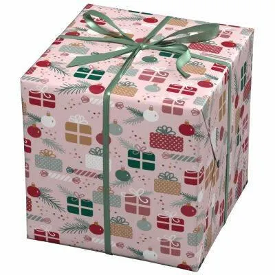 Cadeaupapier - 10 meter - roze/cadeautjes