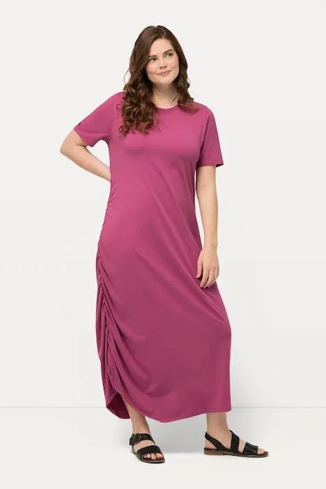 Jersey maxi-jurk, ronde hals, halve mouwen, biologisch katoen