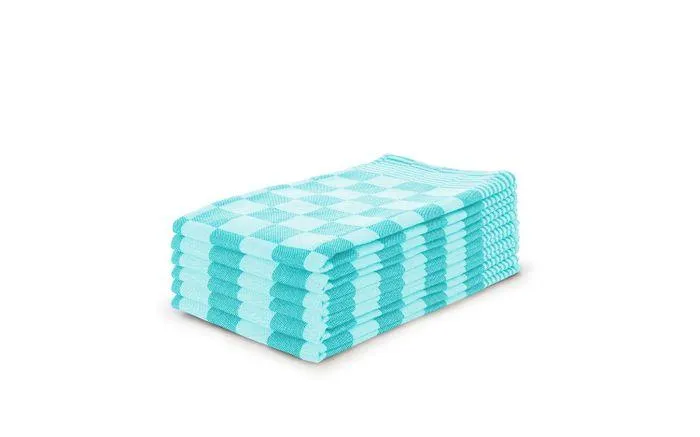Elegance Theedoekenset Blok 65x65cm - turquoise - set van 6