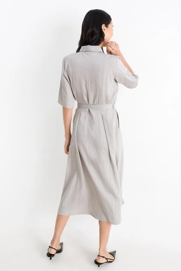 Shirt dress with belt - striped