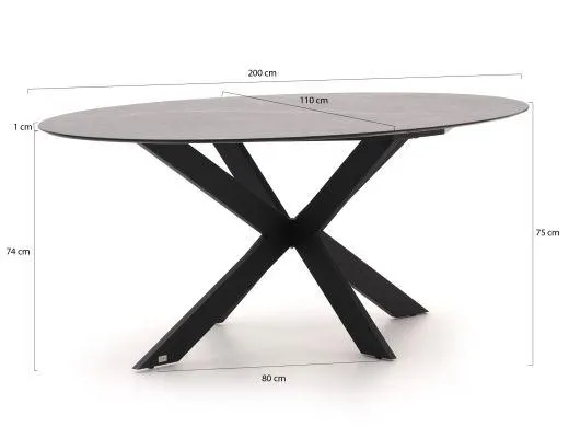 Bellagio Vezzano/Furato ellips 200cm dining tuinset 5-delig