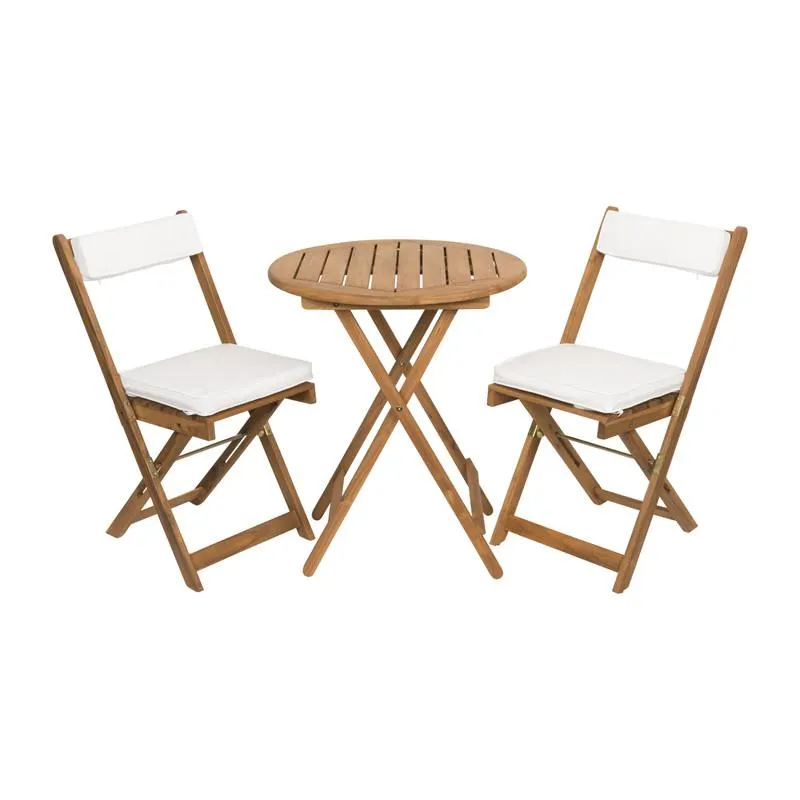 Tuinset Kreta met kussens - rond - set van 3 - bruin/wit