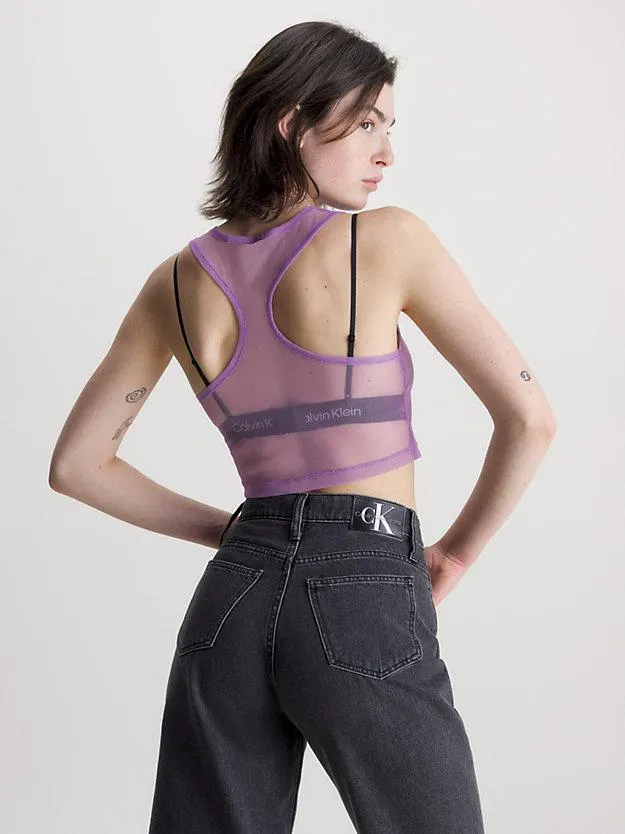 Cropped tanktop van doorzichtig mesh
