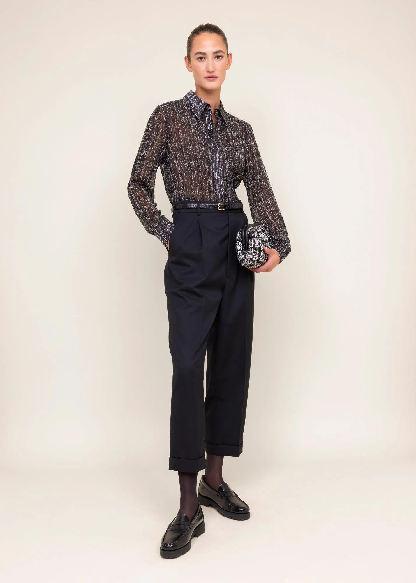 Transparante blouse met tweedprint