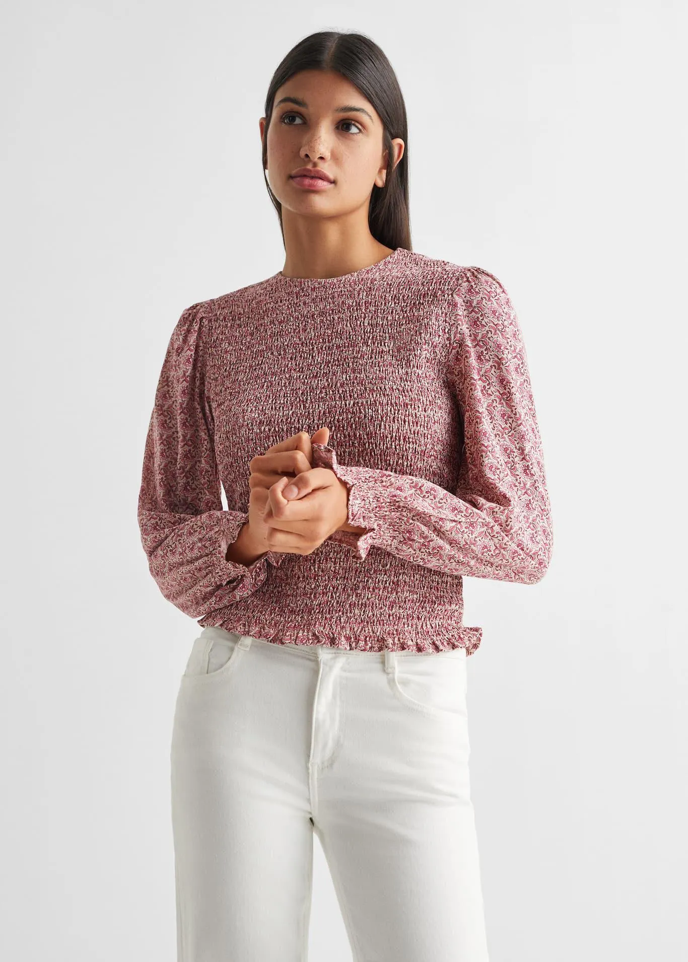 Bedrukte blouse met plooitjes