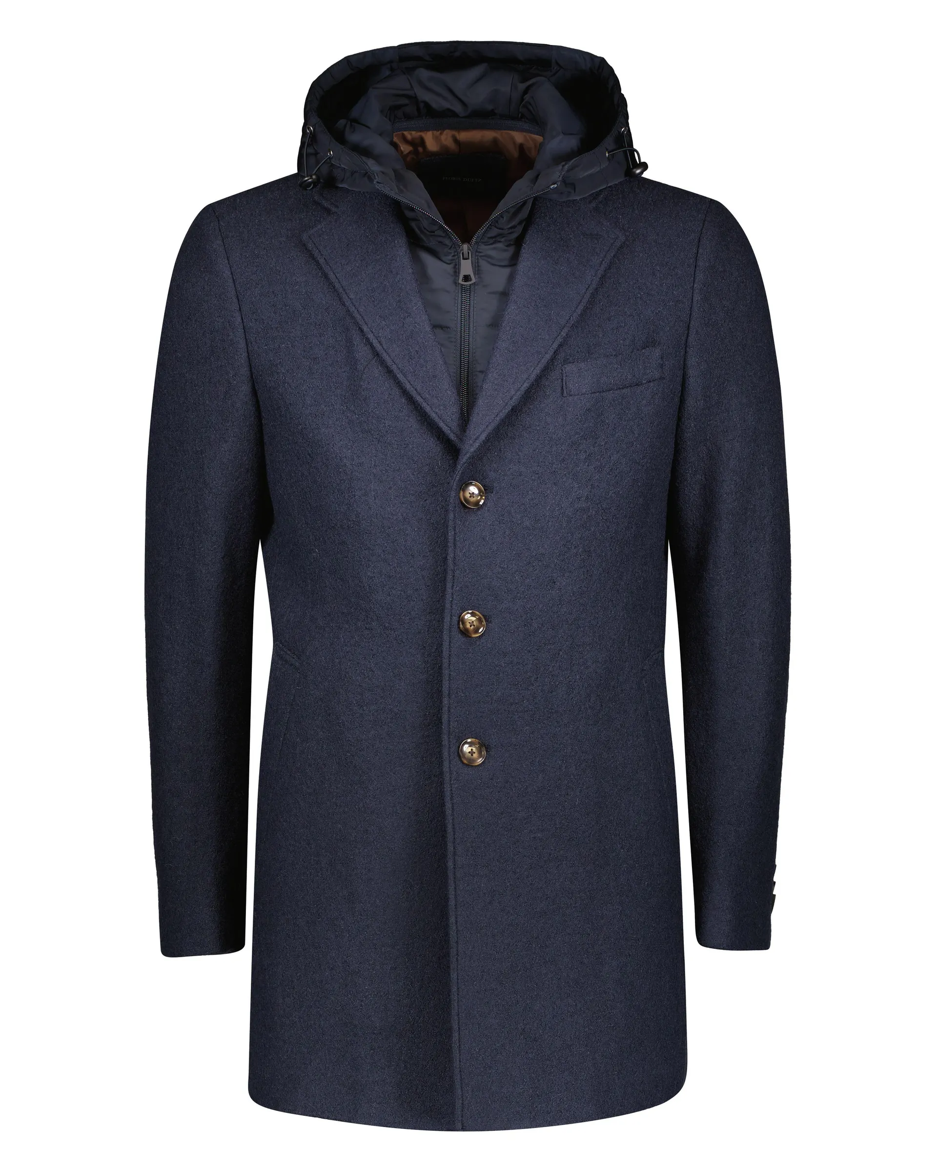 Wollen Jas met Uitneembare Windvanger Donkerblauw