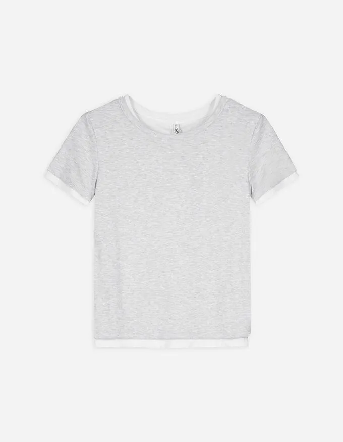 T-shirt - Dubbellaagse look - lichtgrijs