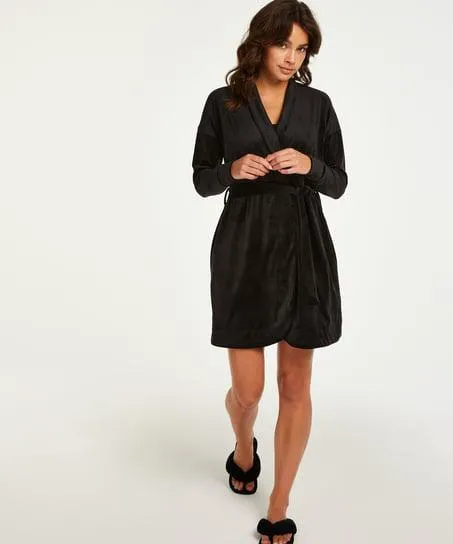 Badjas Velours - Zwart