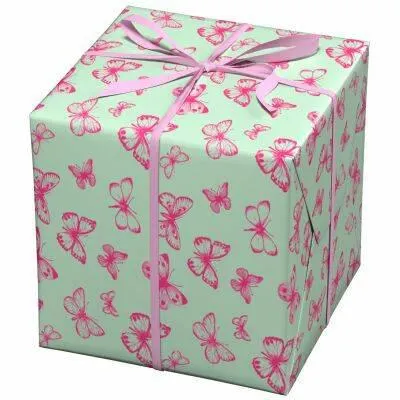 Cadeaupapier - 10 meter - groen/vlinders