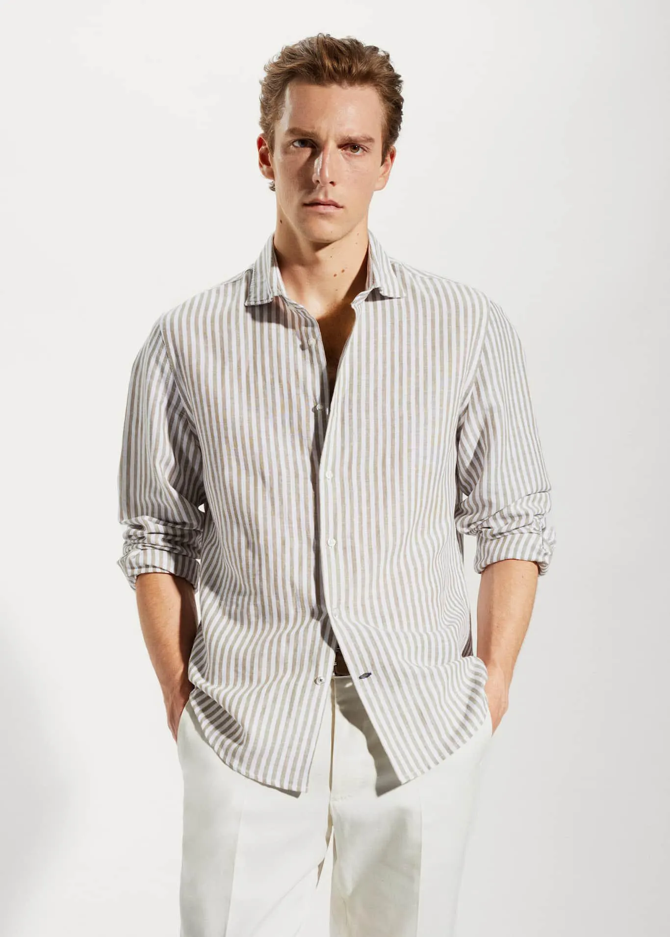 Gestreept linnen slim fit overhemd