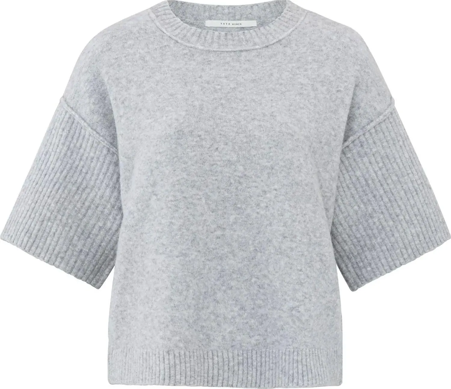 Boatneck sweater with rib slee Grijs