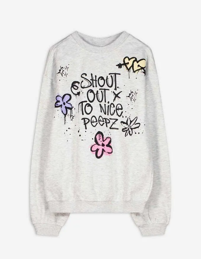 Sweatshirt - Vooropdruk - lichtgrijs