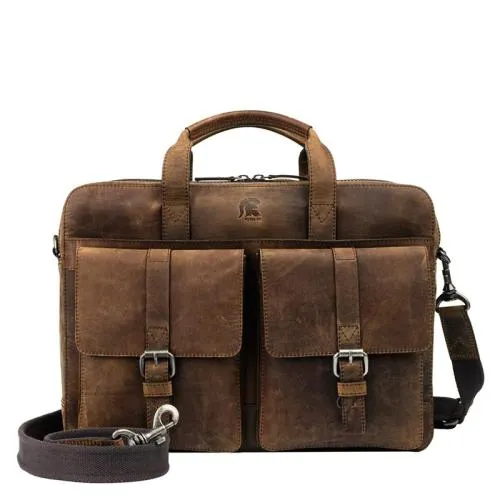 Pylos59 Laptoptas / Aktetas / Werktas 15.6 Inch Leer Hunter Bruin