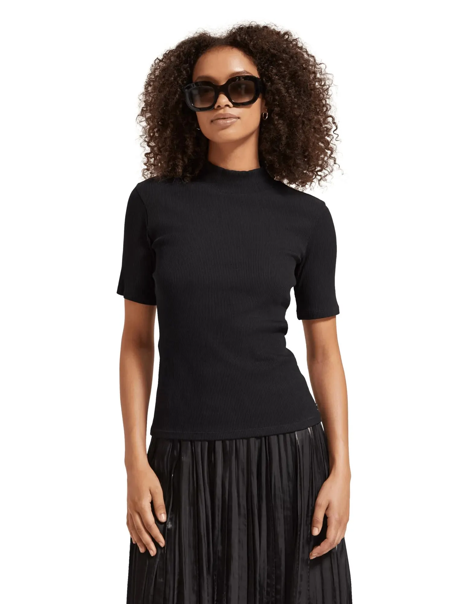 Mock neck ribbed slim-fit top