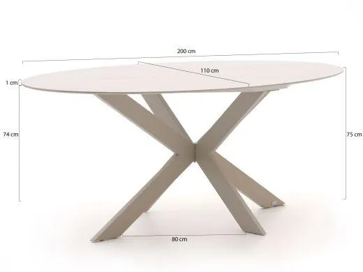 Bellagio Marudo/Furato ellips 200cm dining tuinset 5-delig stapelbaar