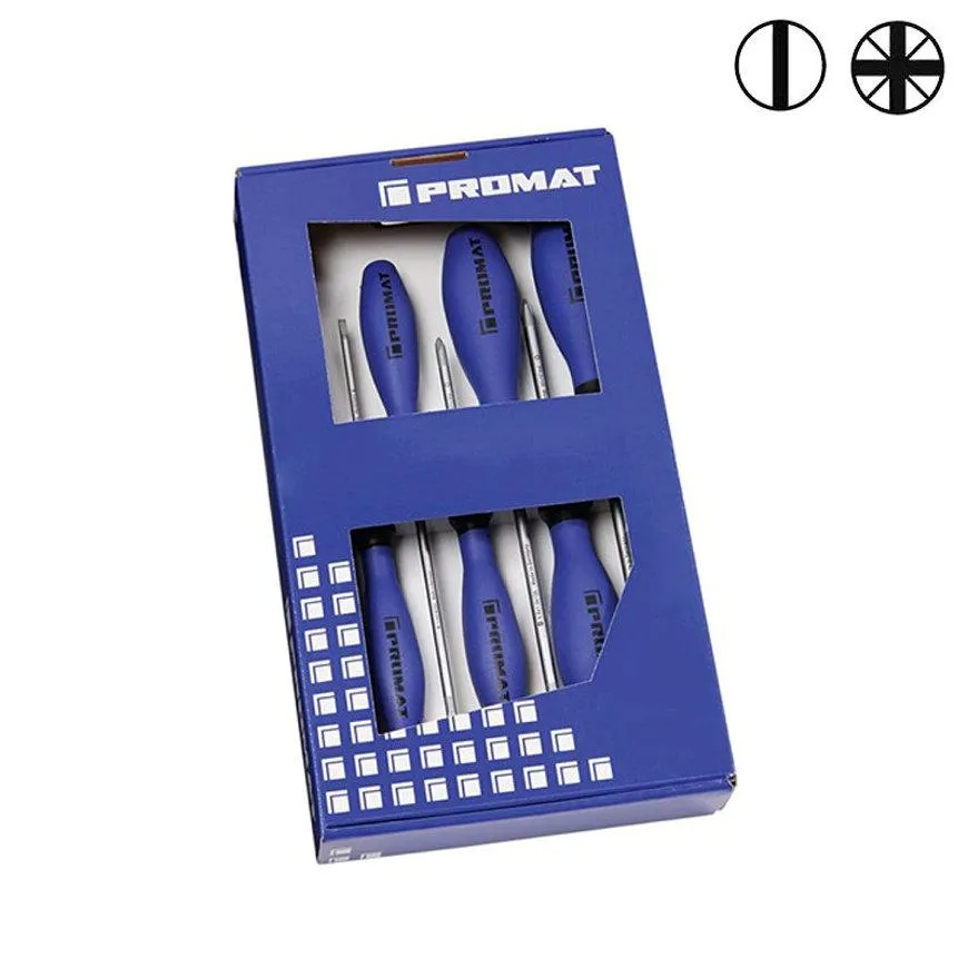 Promat schroevendraaierset, 6-delig, sleuf + PZD