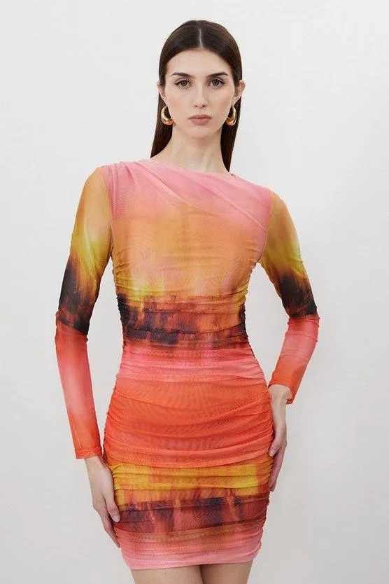 Ombre Print Jersey Long Sleeve Mini Dress