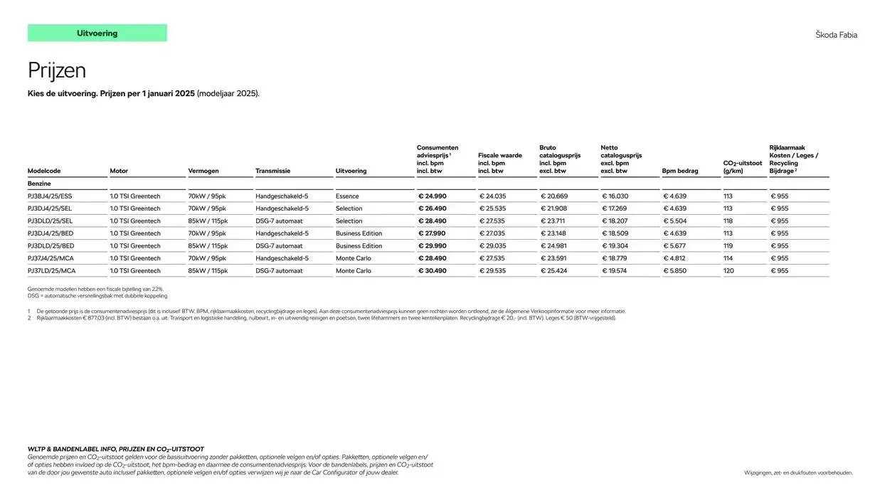 Škoda Fabia prijslijst per 25 november 2024 van 6 december tot 6 december 2025 - Folder pagina 4