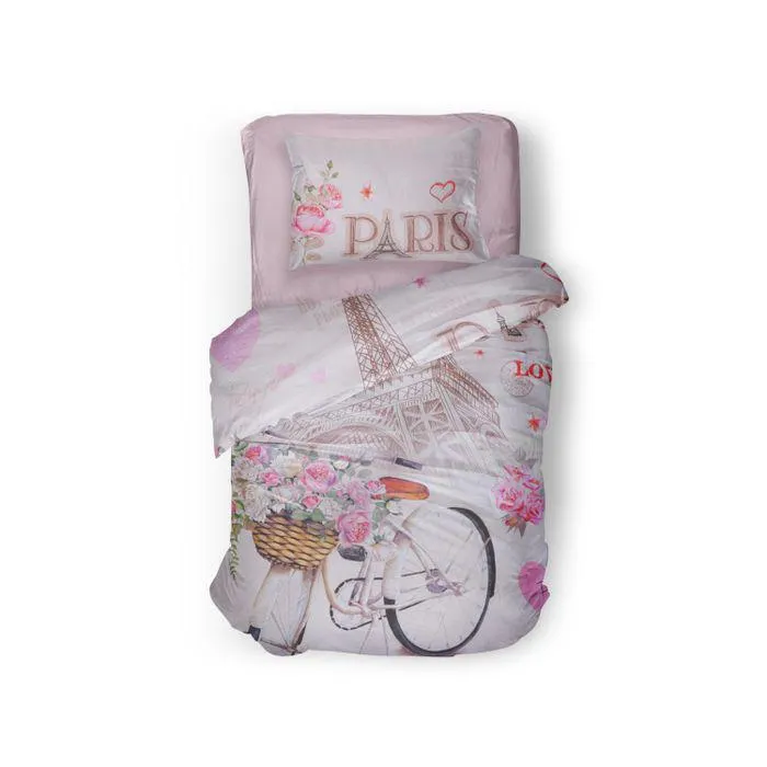 LINNICK Kinder Dekbedovertrek 100% katoen Paris Love - multi 140x200cm