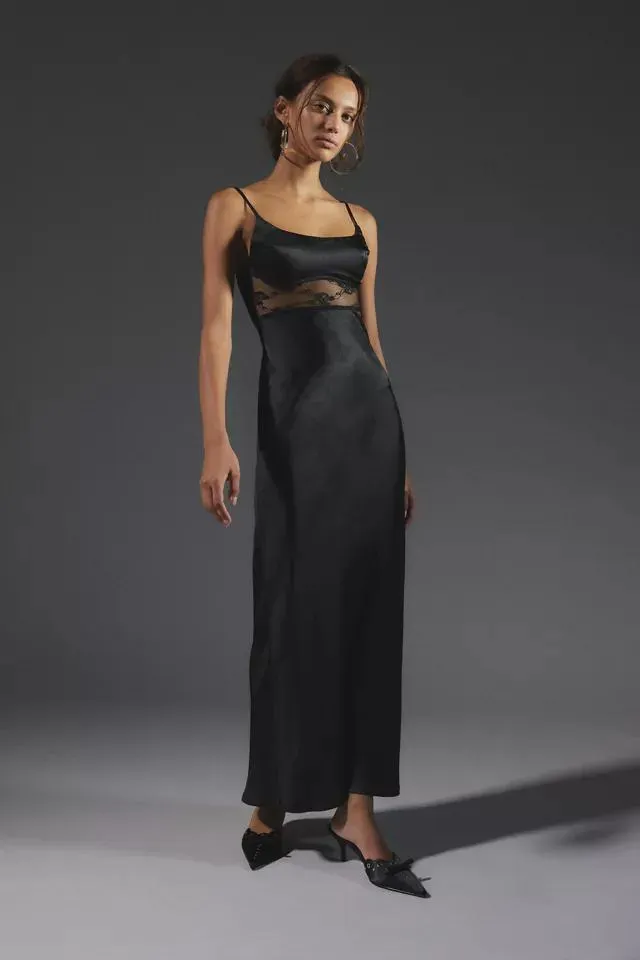 Kiss The Sky Satin Lace-Inset Maxi Dress