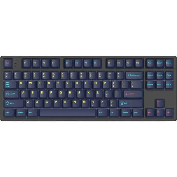 HelloGanss HS87T GC17, toetsenbord (Zwart/donkerblauw, US lay-out, Cherry MX Silent Red, TKL, RGB leds, PBT Doubleshot keycaps, hot swap, 2,4 GHz / Bluetooth / USB-C)