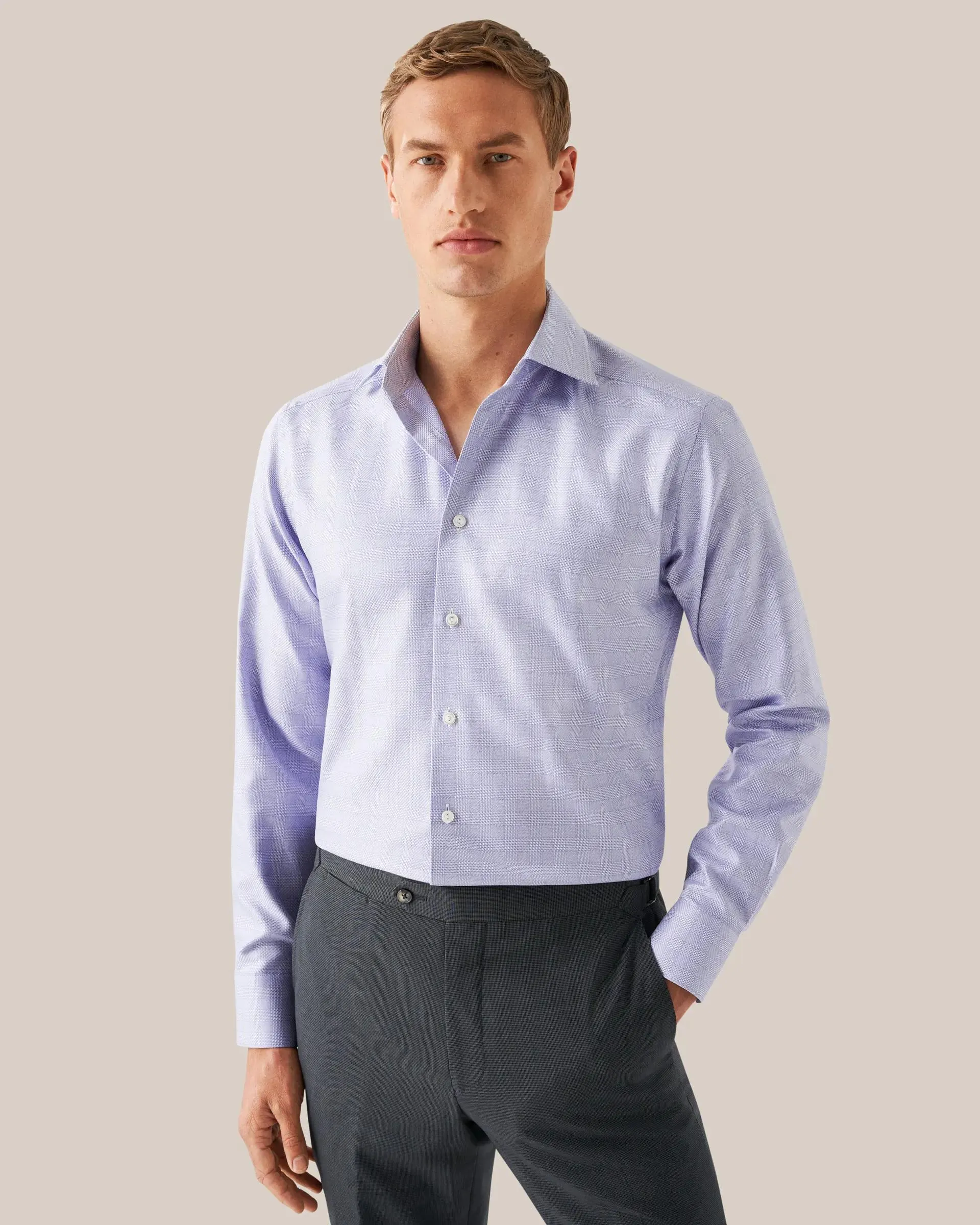 Light Purple Checked King Twill Shirt