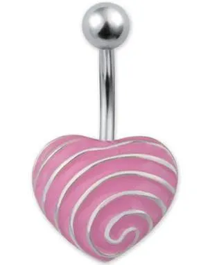 Heart With Silver Stripes Navlepiercing - Rosa
