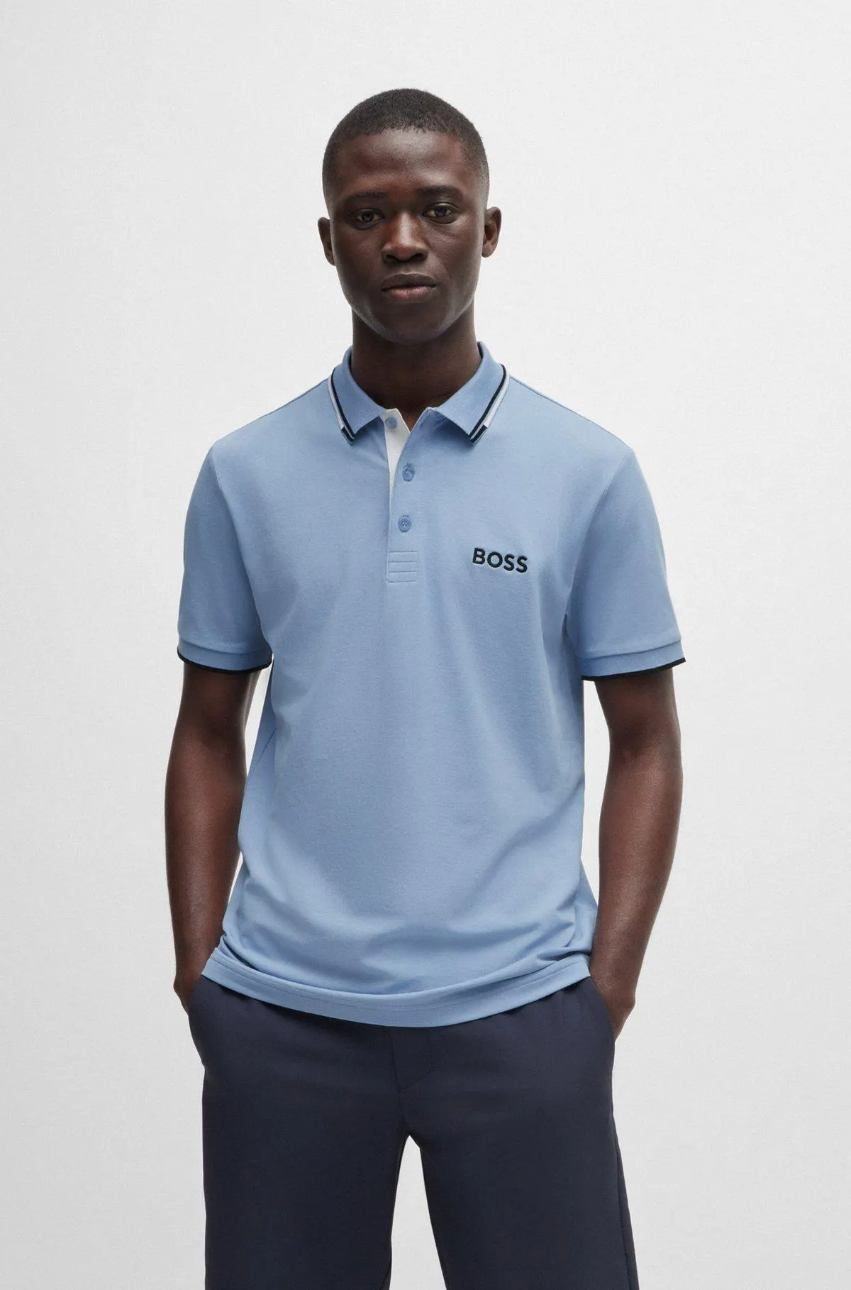 Cotton-blend polo shirt with contrast logos