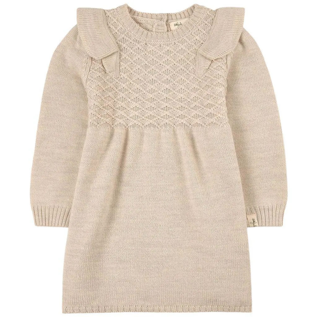Flounce Strikketkjole Kremfarget