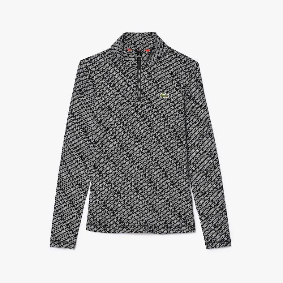 Long Sleeved Logo Print Zip Neck Polo Shirt