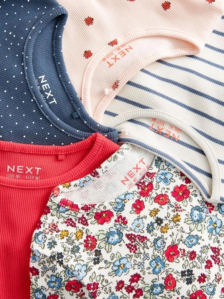 Navy Ribbed Long Sleeve Tops 5 Pack (3mths-7yrs)