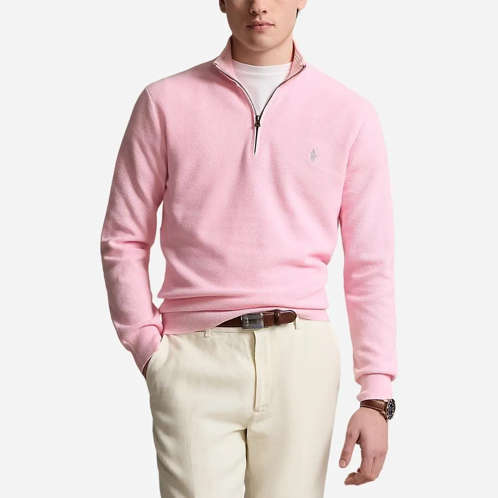 Mesh-Knit Cotton Quarter-Zip Sweater - Carmel Pink