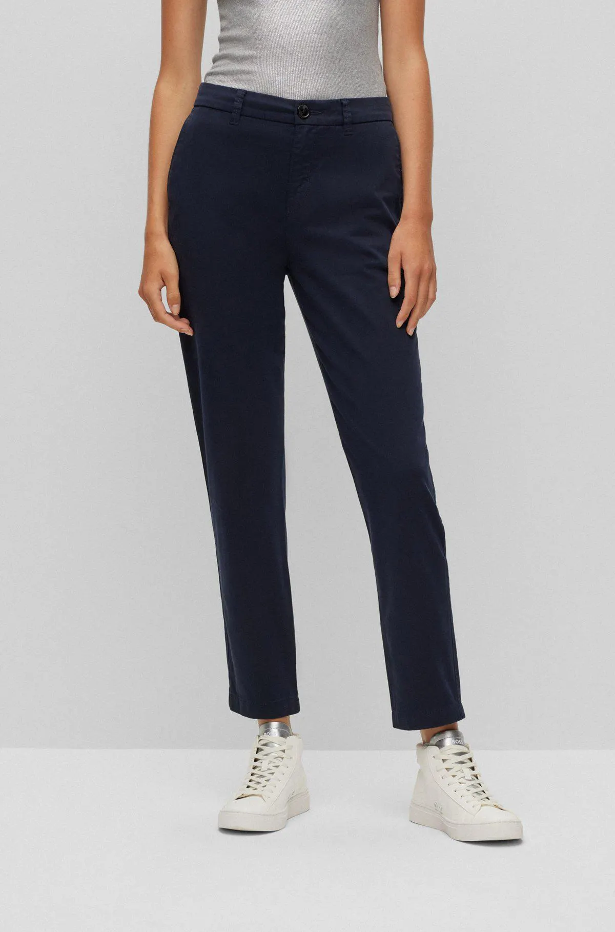 Regular-fit trousers in stretch-cotton satin