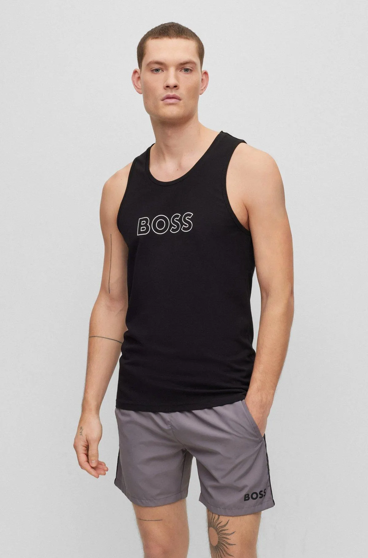 Tank top in cotton jersey with outline logo