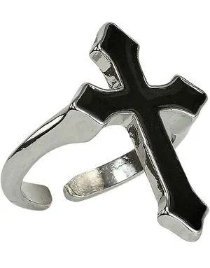 Gotisk Sølvfarget Ring med Svart Kors