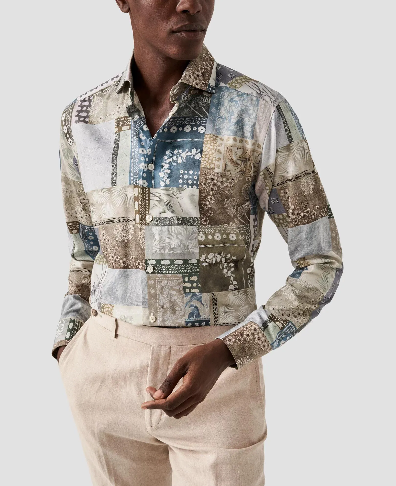 Light Green Patchwork Print Cotton & TENCEL™ Lyocell Shirt