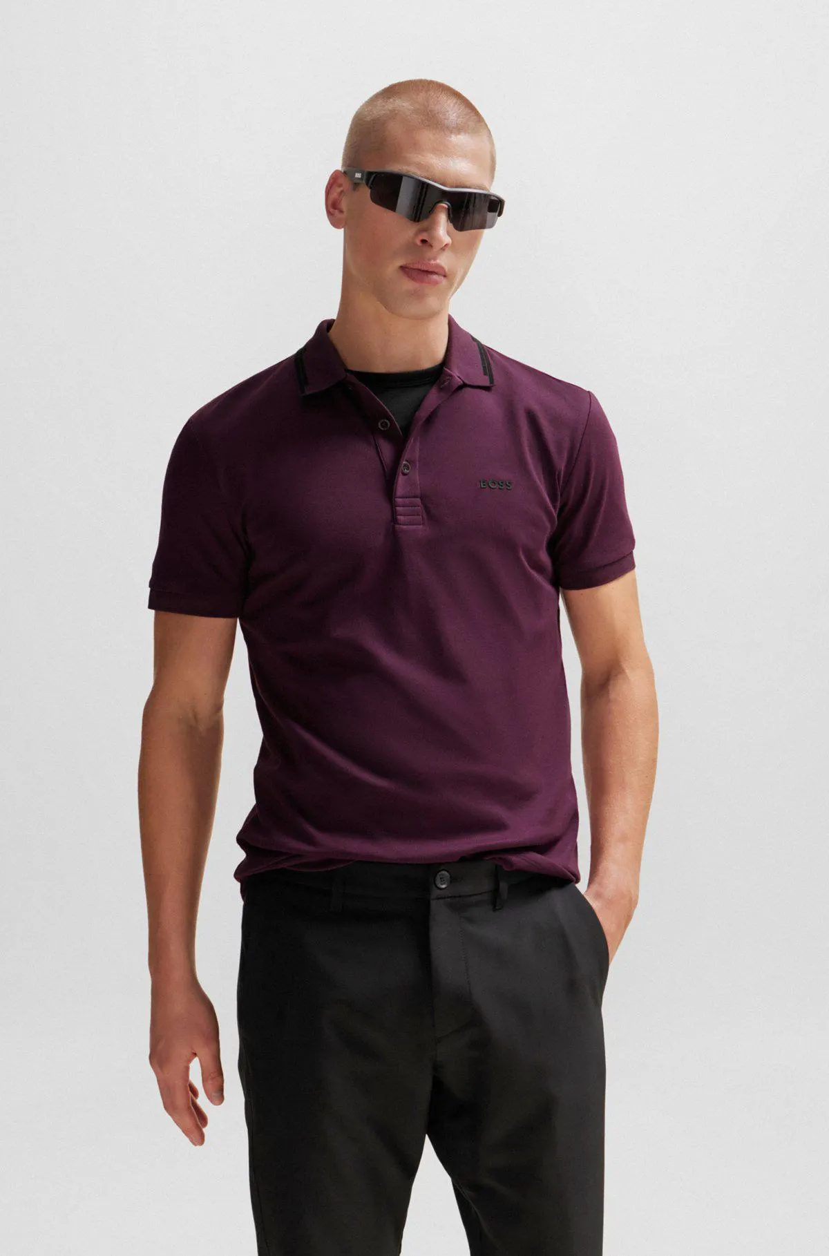 Interlock-cotton slim-fit polo shirt with collar graphics