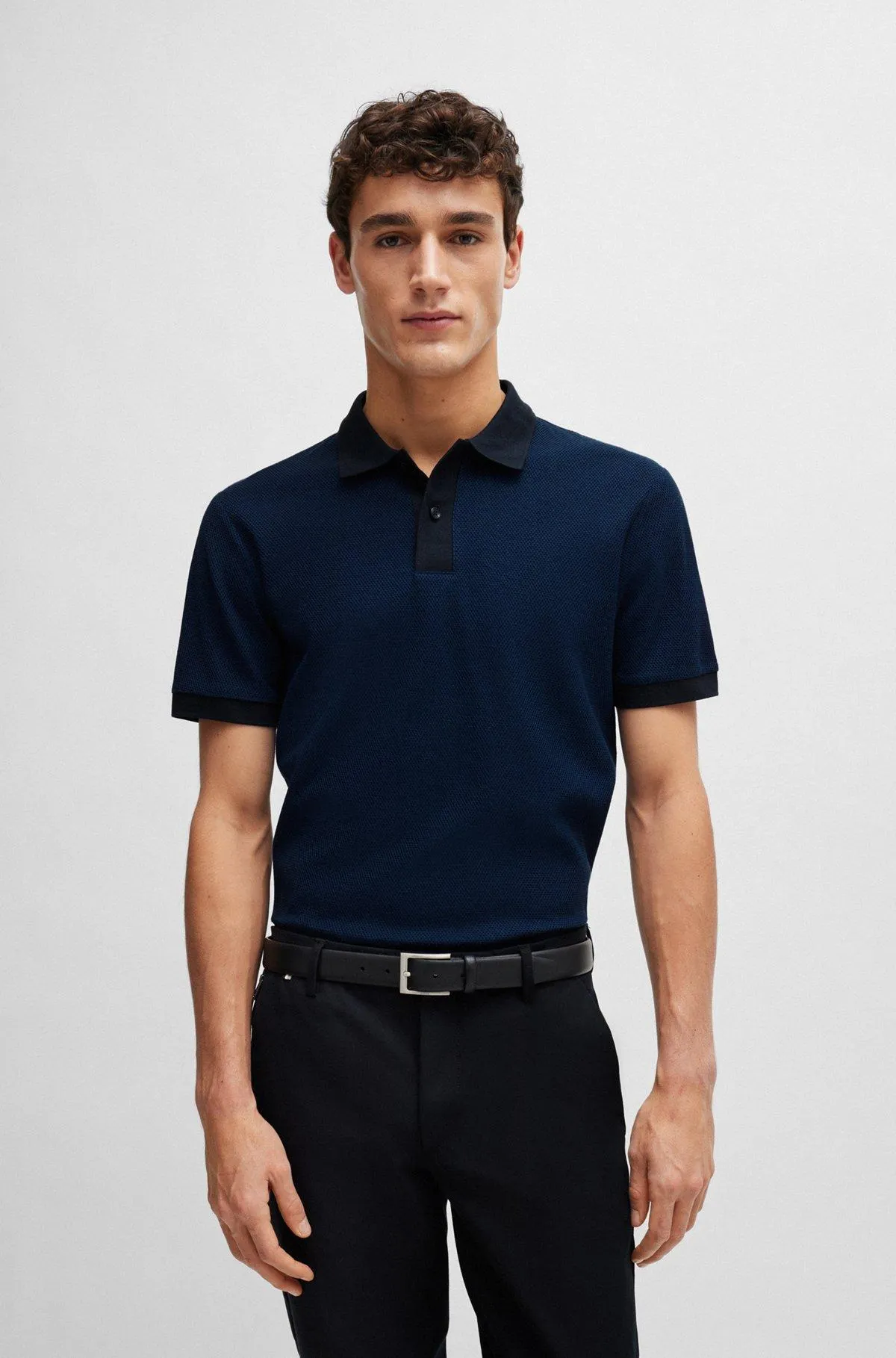 Slim-fit polo shirt in two-tone mercerised cotton