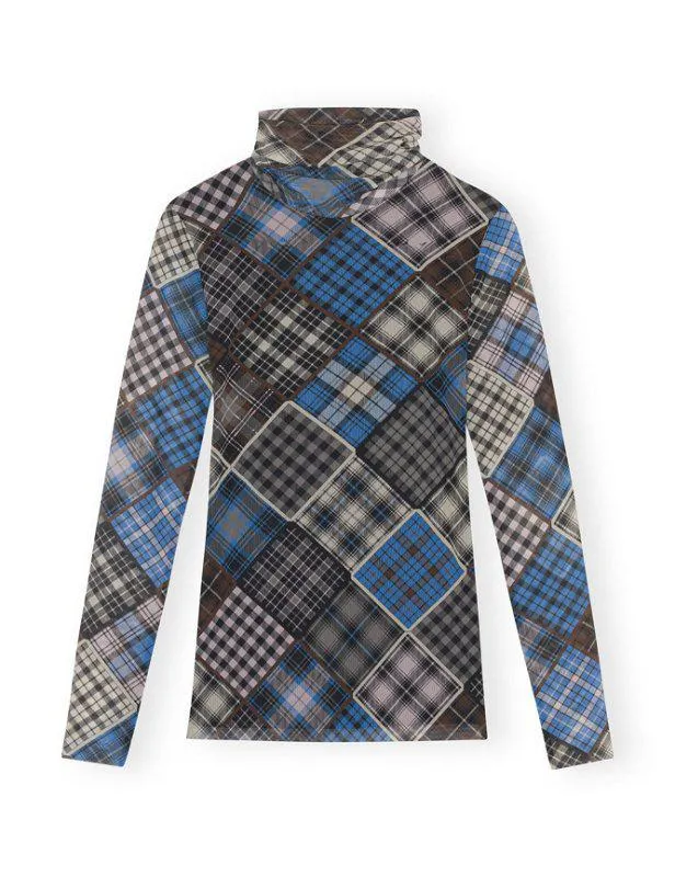 Printed Mesh Long Sleeve Rollneck Silver Lake Blue
